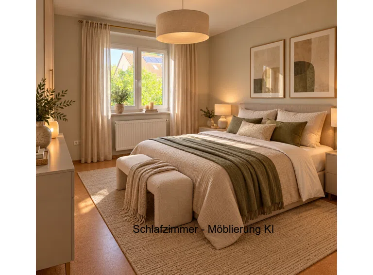 Schlafzimmer Eltern mit Möblierungsvorschlag