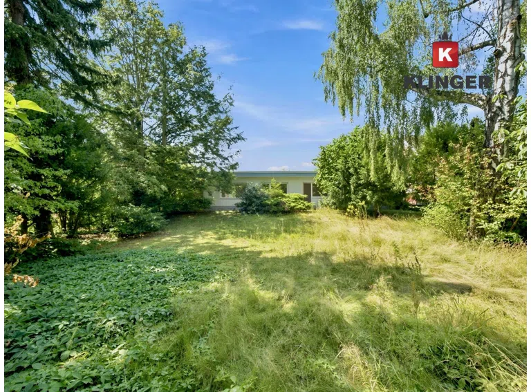 Blick aufs Haus von der Rückseite des Grundstücks