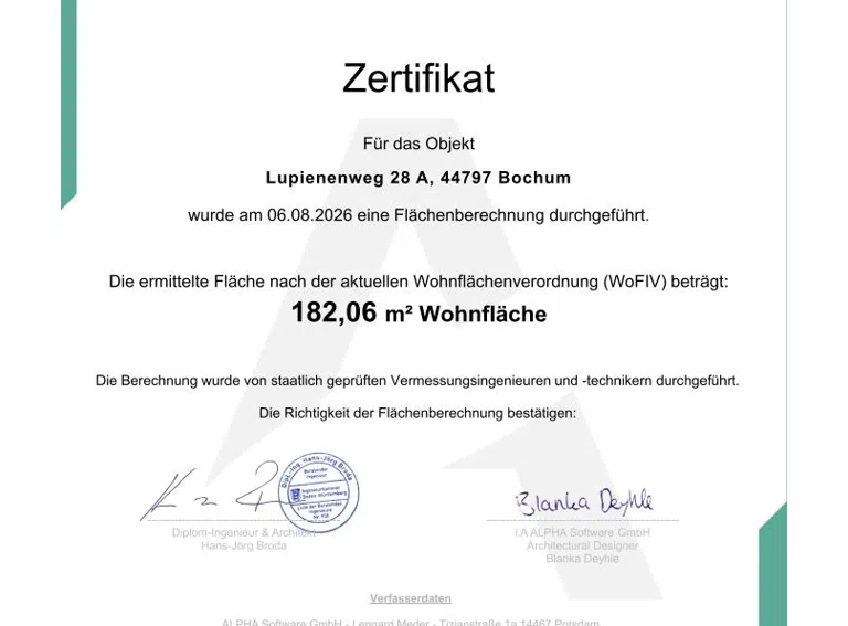 Zertifikat Wohnfläche