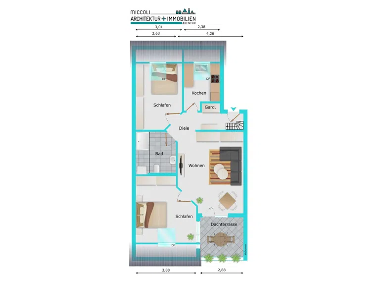 Grundriss WE205 farbig