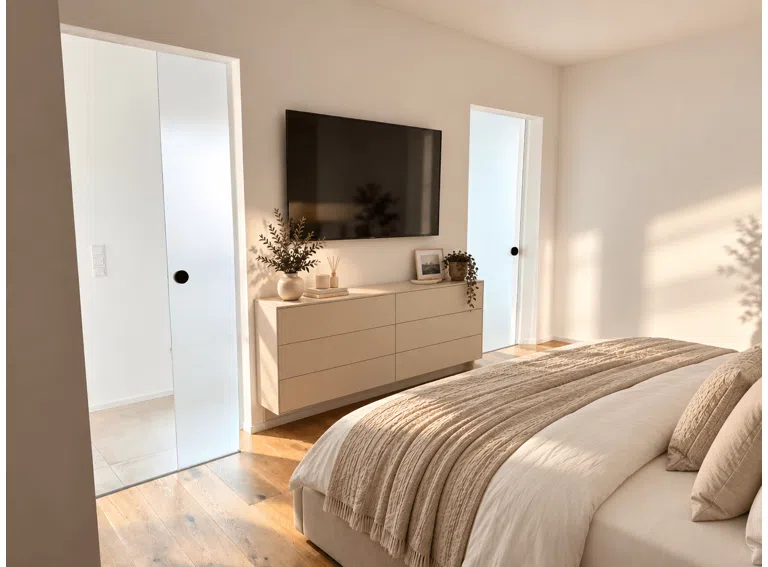 Schlafzimmer möbliert KI