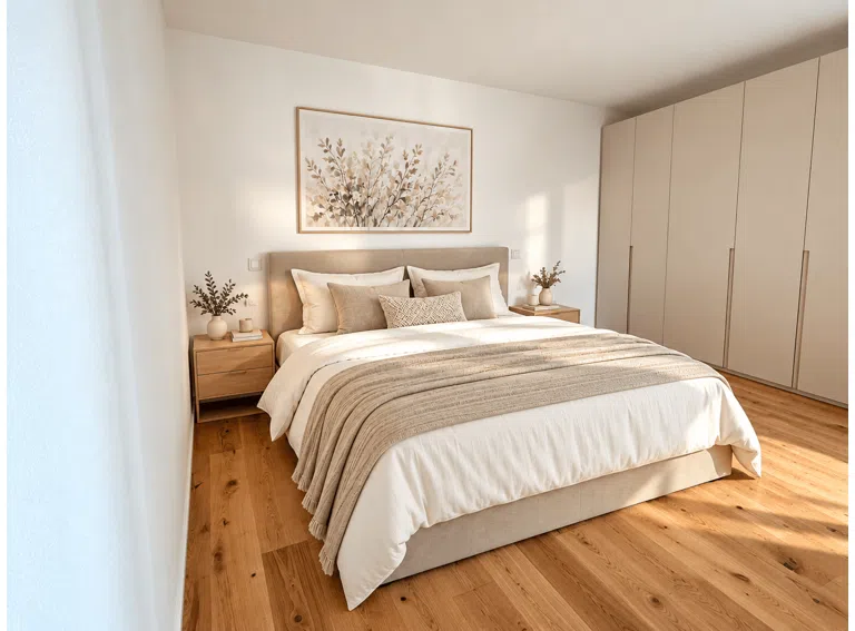 Schlafzimmer möbliert KI
