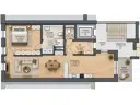 Wohnungsgrundriss mit Balkon und Innenausstattung