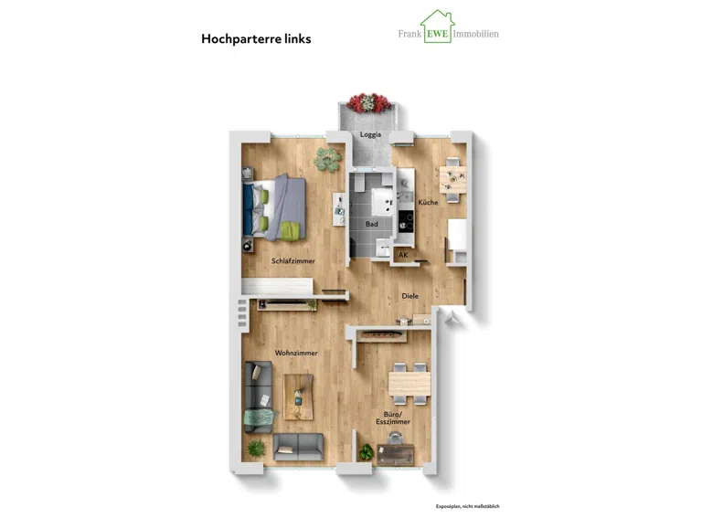 Grundriss immoG low, 3-Zimmer-Wohnung mit Loggia zum Kauf in Düsseldorf Düsseltal Zoo, Frank Ewe Immobilienmakler Düsseldorf Hassels