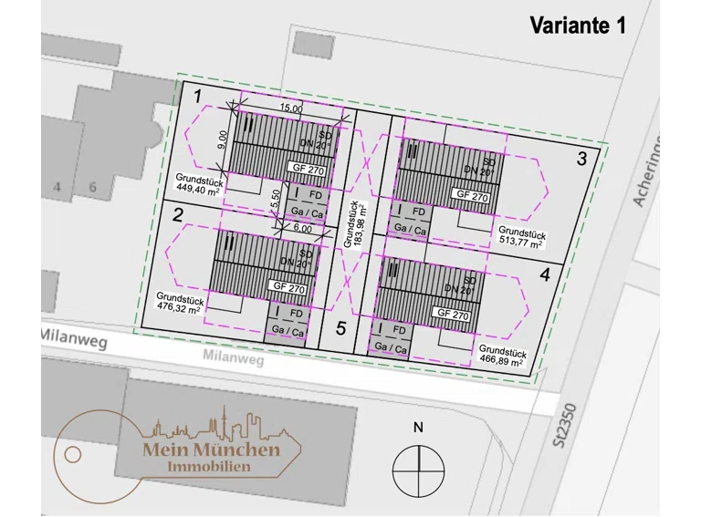 Var.1 4 freistehende Einfamilienhäuser