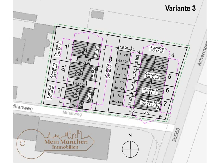 Var.3: 3 Kettenhäuser und 4 Reihenhäuser