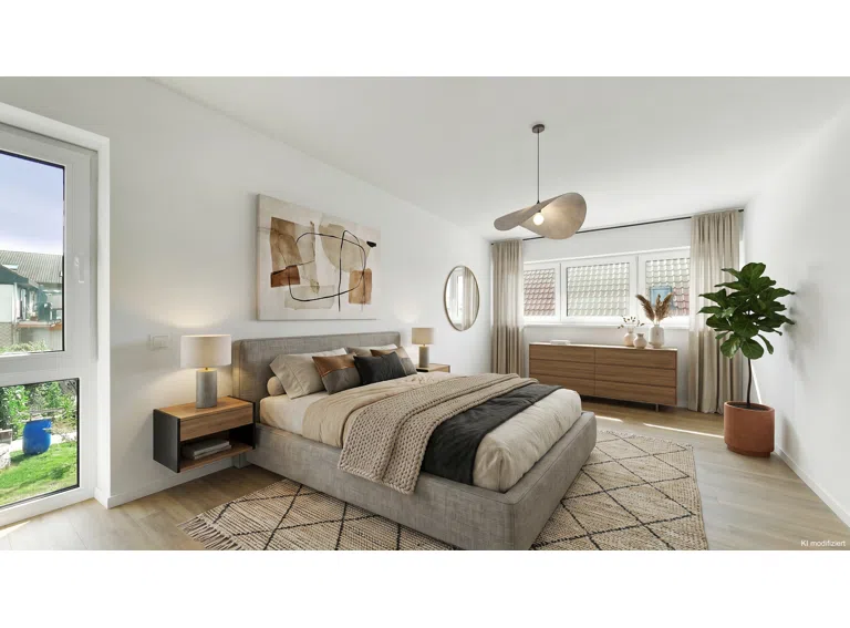Schlafzimmer mit KI gestaged