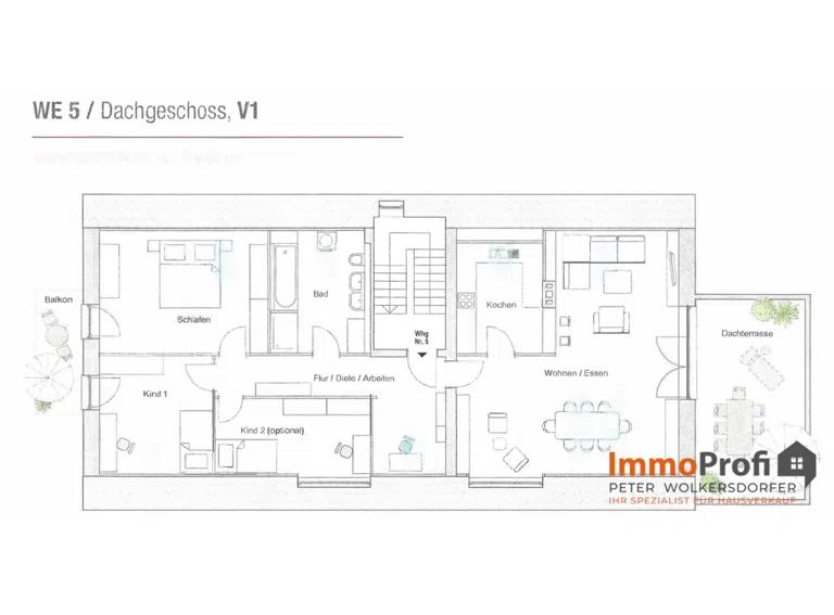 Grundriss farbig optional mit viertem Zimmer