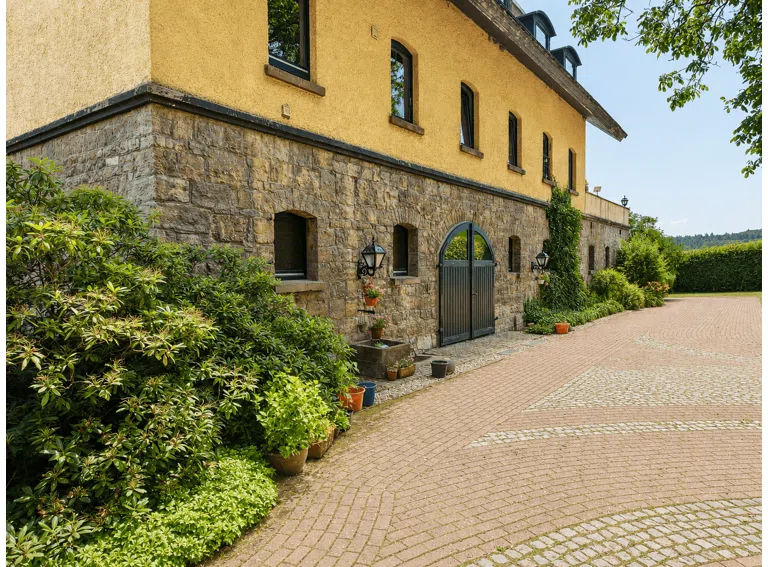 Seitenansicht mit Garagentor