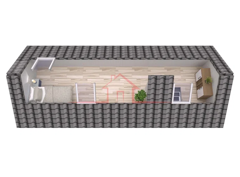Visualisierung des Studiozimmers im Spitzboden