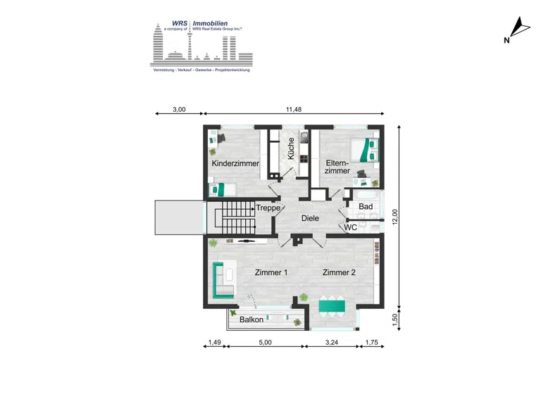 Grundriss 1 + 2 OG