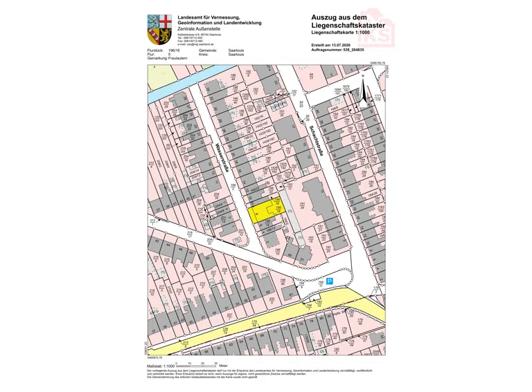 Katasterkarte Wasserstraße 8 Fraulautern Markiert